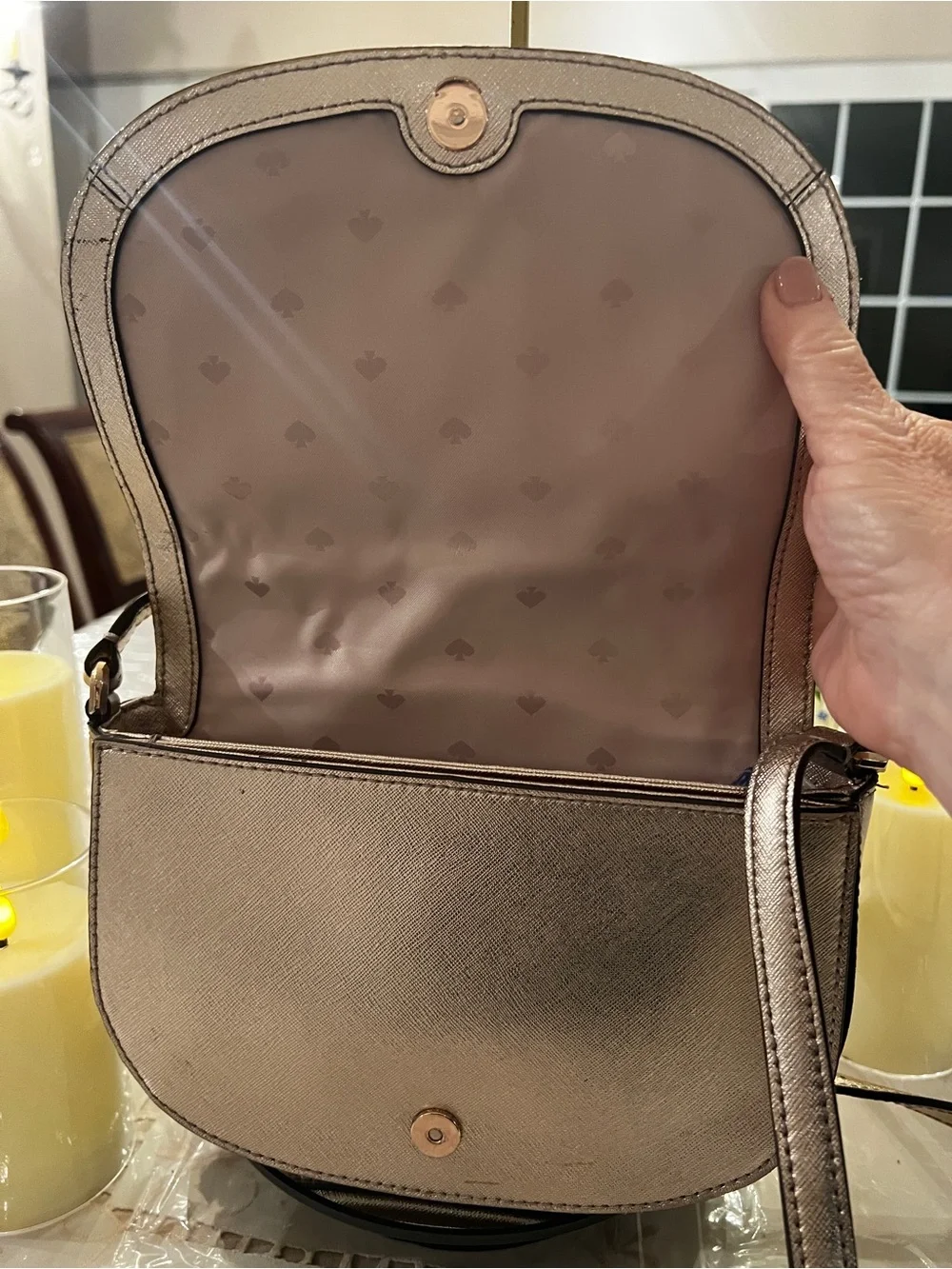 Kate Spade New York Rose Gold Saffiano Leather Flap Crossbody Bag